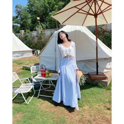 ROSEY Striped Maxi Skirt_GO196.4_Goutdejun_กระโปรงผู้หญิงลายสก๊อตยาว Basic ROSEY