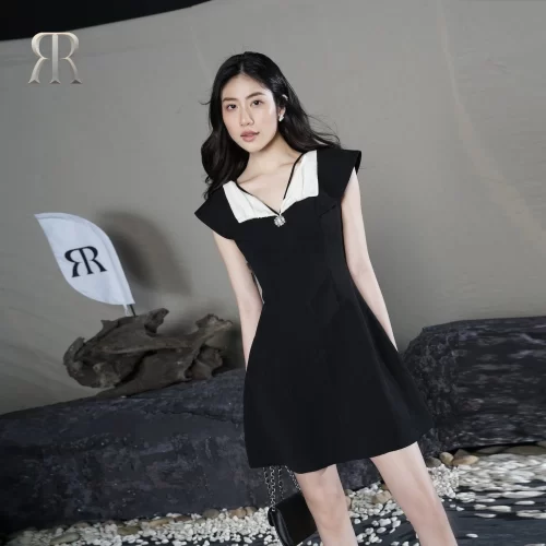 Black V Neck Mini Dress_RA49.2_อาหรับ Brand_PRIME 02