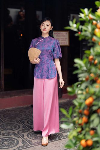 Blouse Top _ Jade with Puff-sleeved robe _LA8.7_Lamia Design Brand_เสื้อผ้าฝรั่งเศสแขนพัฟ