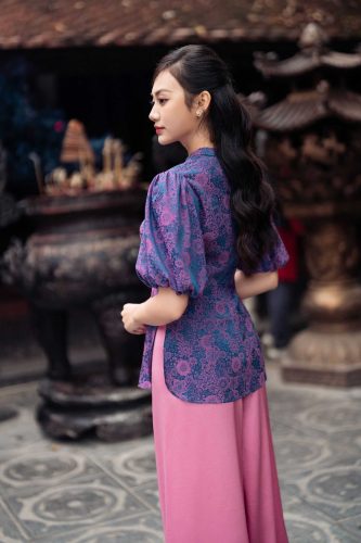 Blouse Top _ Jade with Puff-sleeved robe _LA8.7_Lamia Design Brand_เสื้อผ้าฝรั่งเศสแขนพัฟ