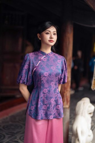 Blouse Top _ Jade with Puff-sleeved robe _LA8.7_Lamia Design Brand_เสื้อผ้าฝรั่งเศสแขนพัฟ