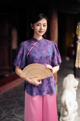 Blouse Top _ Jade with Puff-sleeved robe _LA8.7_Lamia Design Brand_เสื้อผ้าฝรั่งเศสแขนพัฟ