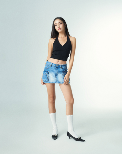 Cargo Denim Mini Skirt_PR44.16_Pradies Brand_กระโปรงยีนส์ผู้หญิงกระโปรงยีนส์คาร์โก้