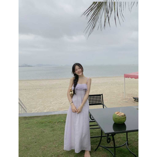 Chest Ruffle Midi Dress_SE6.4_Secodee Brand_ชุดเดรส Midi ที่ไม่มีสายหนังสองชิ้นในฤดูร้อนน่ารัก VIERY DRESS