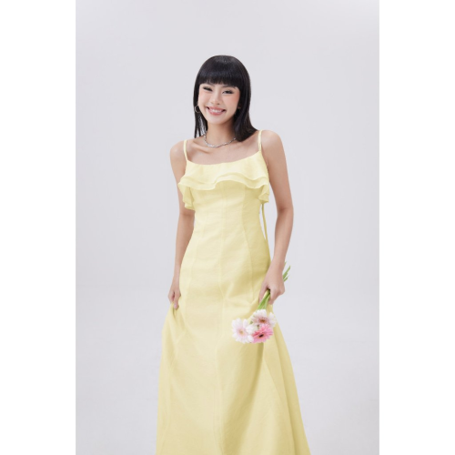 Chest Ruffle Midi Dress_SE6.4_Secodee Brand_ชุดเดรส Midi ที่ไม่มีสายหนังสองชิ้นในฤดูร้อนน่ารัก VIERY DRESS