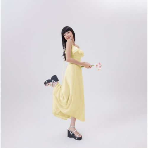 Chest Ruffle Midi Dress_SE6.4_Secodee Brand_ชุดเดรส Midi ที่ไม่มีสายหนังสองชิ้นในฤดูร้อนน่ารัก VIERY DRESS