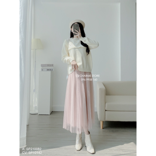 Long Pleated Skirt_10142_Charme Brand_ดีไซน์กระโปรงจับจีบ 3 ชั้น