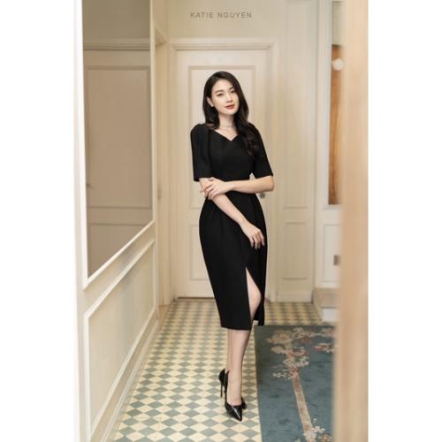 Hebe Side Slit Sheath Dress_KA26.9_KATIE NGUYEN Brand_เดรสฮีบี้ผ่าหน้า