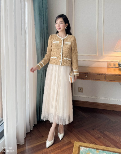 Long Pleated Skirt_10142_Charme Brand_ดีไซน์กระโปรงจับจีบ 3 ชั้น