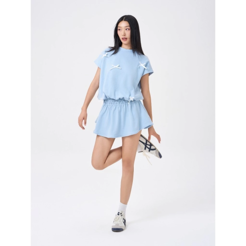 Form Wide Tie Bow Trendy Short Dress_CA.46.1_ Cara Club Brand_เดรสสั้นยางยืดผู้หญิง CARA Minsoo ทรงหลวมมีโบว์เก๋ๆ