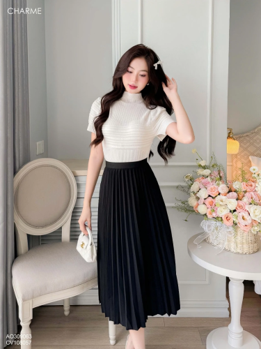 Freesize Long Pleated Skirt_8057_Charme Brand_กระโปรงผู้หญิงจับจีบตัวยาวขนาดฟรีไซส์