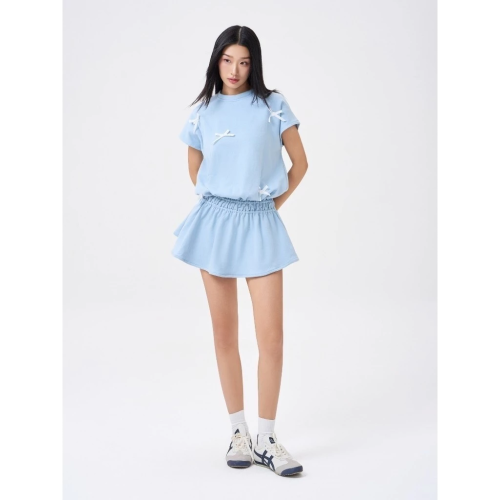 Form Wide Tie Bow Trendy Short Dress_CA.46.1_ Cara Club Brand_เดรสสั้นยางยืดผู้หญิง CARA Minsoo ทรงหลวมมีโบว์เก๋ๆ