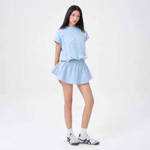 Form Wide Tie Bow Trendy Short Dress_CA.46.1_ Cara Club Brand_เดรสสั้นยางยืดผู้หญิง CARA Minsoo ทรงหลวมมีโบว์เก๋ๆ