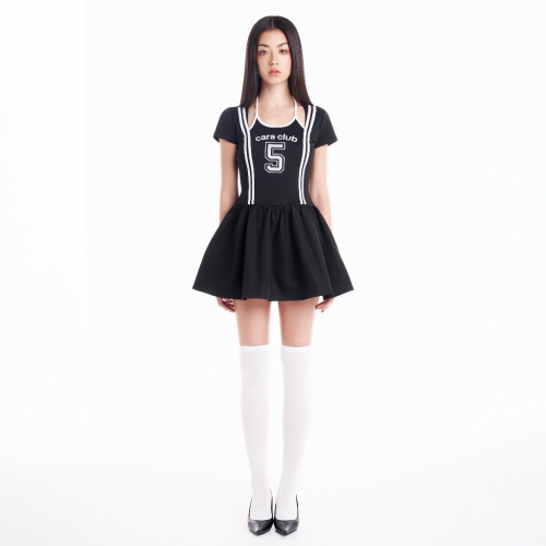 Short Dress _Short-sleeved sporty dress_CA.46.15_Cara Club Brand_CARA Losy ชุดเดรสแนวสปอร์ตแขนสั้นผู้หญิง