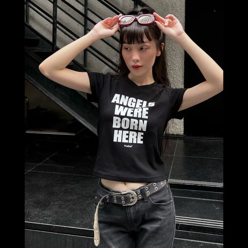 Women’s Baby Tee Slogan AWBH Croptop_PR44.10_Pradies Brand_เสื้อยืดผู้หญิง Baby Tee Slogan AWBH