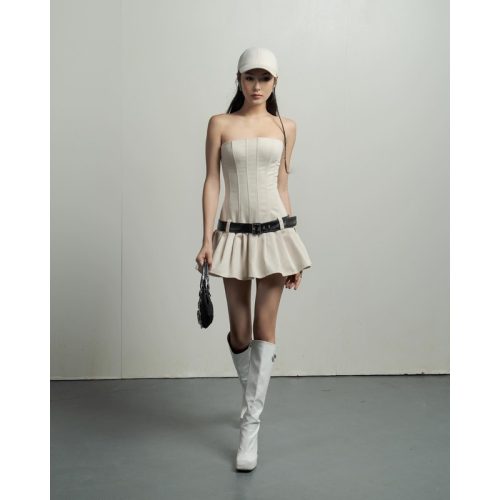 Lanci Kaki Mini Dress_TH59.20_The SWAN Closet Brand_ชุด LANCI วัสดุ Kaki