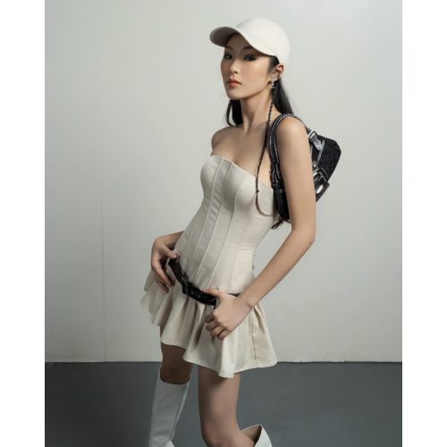 Lanci Kaki Mini Dress_TH59.20_The SWAN Closet Brand_ชุด LANCI วัสดุ Kaki