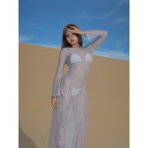 Mesh Maxi Dress_TH193.14_Thestan Brand_เดรสยาวผ้าตาข่ายสีเทา/ชมพู Mesh Maxi Dress- STANCLUB