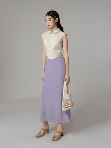 Claire Silk Maxi Skirt_CO18.11_Collide Brand_กระโปรงไหมพรมสีม่วง