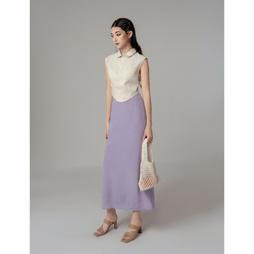 Claire Silk Maxi Skirt_CO18.11_Collide Brand_กระโปรงไหมพรมสีม่วง