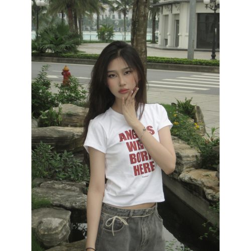 Women’s Baby Tee Slogan AWBH Croptop_PR44.10_Pradies Brand_เสื้อยืดผู้หญิง Baby Tee Slogan AWBH