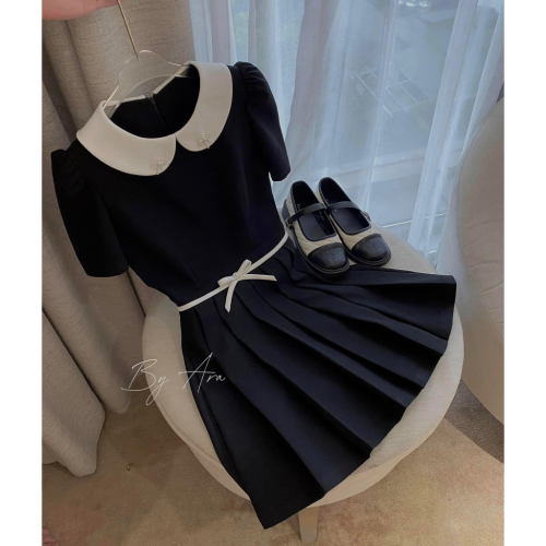 Peter Pan Neck Pleated Mini Dress_AR42.2_ARA Store Brand_เดรสคอบัวจับจีบพร้อมเครื่องประดับV06