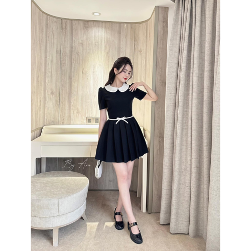 Peter Pan Neck Pleated Mini Dress_AR42.2_ARA Store Brand_เดรสคอบัวจับจีบพร้อมเครื่องประดับV06