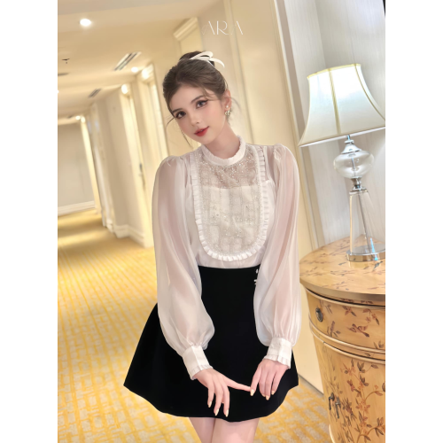 Silk Beaded Neck Shirt_AR42.14_ARA Store Brand_เสื้อเชิ้ตผ้าไหมคอหินคุณภาพสูง Al29