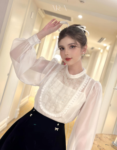 Silk Beaded Neck Shirt_AR42.14_ARA Store Brand_เสื้อเชิ้ตผ้าไหมคอหินคุณภาพสูง Al29