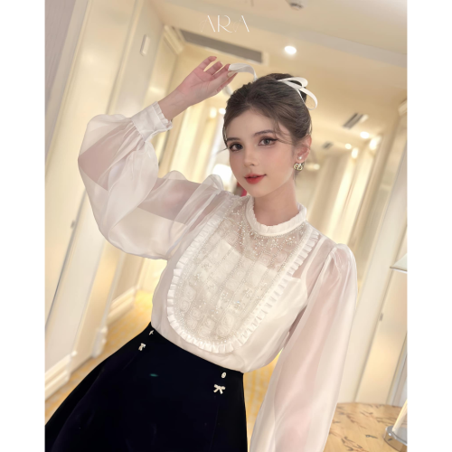 Silk Beaded Neck Shirt_AR42.14_ARA Store Brand_เสื้อเชิ้ตผ้าไหมคอหินคุณภาพสูง Al29