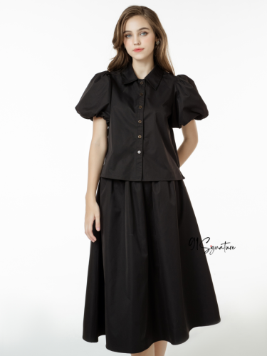 ONYX SET_Puff Sleeve Top+A Line Skirt SI19.5_91 Signature Brand_SET เดรสสีดำคลาสสิคแขนพองหรูหรา- ONYX SET