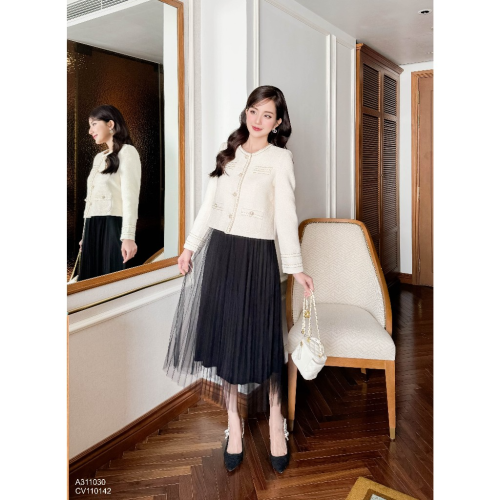 Long Pleated Skirt_10142_Charme Brand_ดีไซน์กระโปรงจับจีบ 3 ชั้น