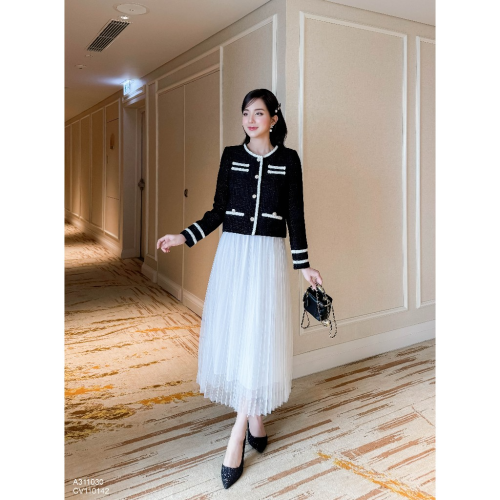 Long Pleated Skirt_10142_Charme Brand_ดีไซน์กระโปรงจับจีบ 3 ชั้น