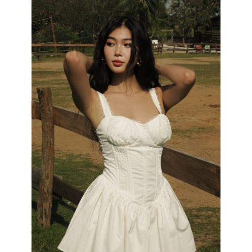 Sundress_Lace Sweetheart Sundress_D458_TinFour Clothing Brand_ชุดเดรสเกาะอกลูกไม้แฟชั่นสตรี