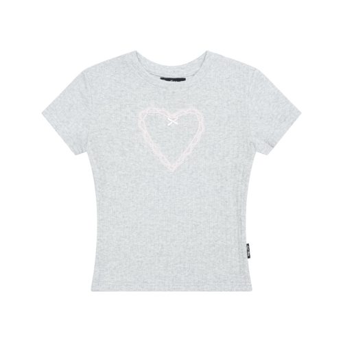 Lace Heart Short Sleeve T Shirt _PR44.4_Pradies Brand_เสื้อยืดผ้าวูลแขนสั้นแต่งลูกไม้และโบว์ Lace Heart