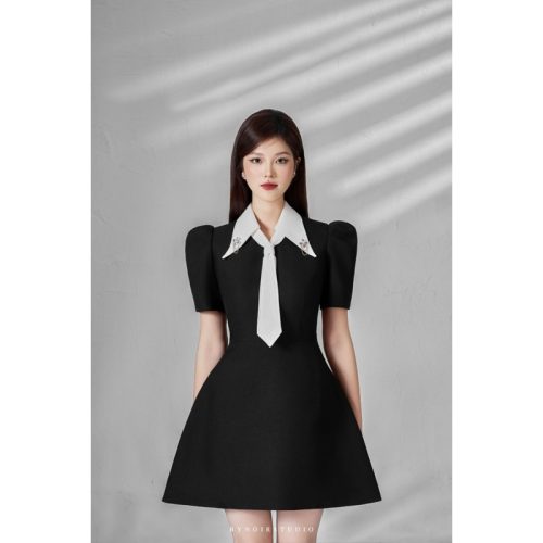 Fylina Puff A Line Dress_BY57.18_Bynoir Studio Brand_ชุดเดรสทำงานแขนพัฟ Fylina Dress