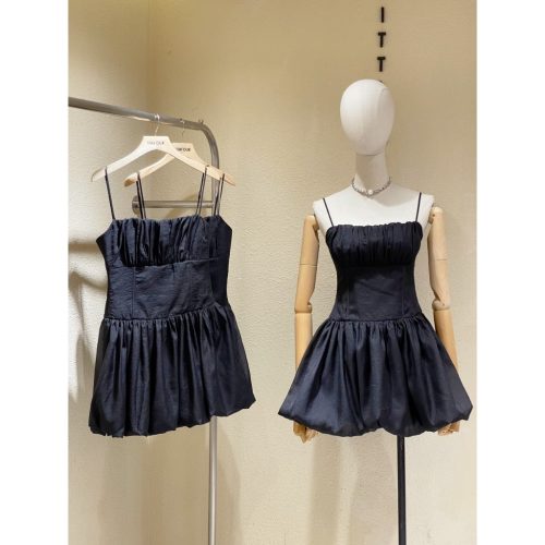 Pleated Dress_D475_TinFour Clothing Brand Brand_เดรสจับจีบกระดุมสองแถวมีหน้าอก