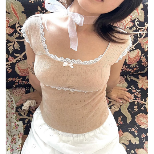 Beige Square Neck Top_19 61.10_1988 Brand_เสื้อครอปคละสี Beige