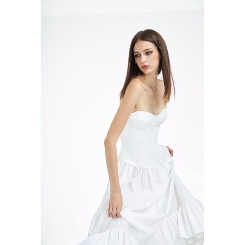 White Long Corset Princess Dress_DE29.18_DEPASS Brand_ ชุดเดรสยาวสีขาว Corset Princess Dress