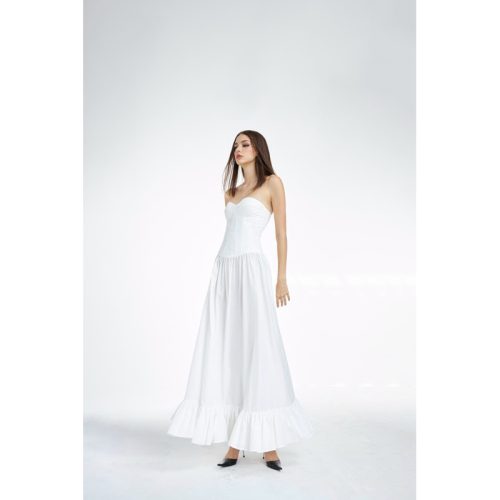 White Long Corset Princess Dress_DE29.18_DEPASS Brand_ ชุดเดรสยาวสีขาว Corset Princess Dress