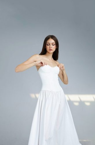 White Long Corset Princess Dress_DE29.18_DEPASS Brand_ ชุดเดรสยาวสีขาว Corset Princess Dress