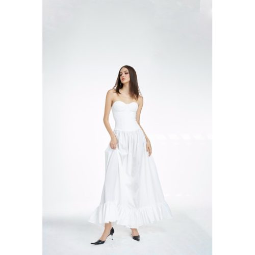 White Long Corset Princess Dress_DE29.18_DEPASS Brand_ ชุดเดรสยาวสีขาว Corset Princess Dress