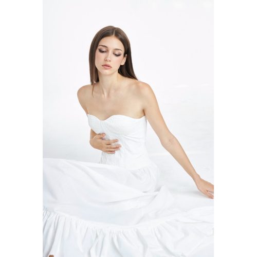 White Long Corset Princess Dress_DE29.18_DEPASS Brand_ ชุดเดรสยาวสีขาว Corset Princess Dress