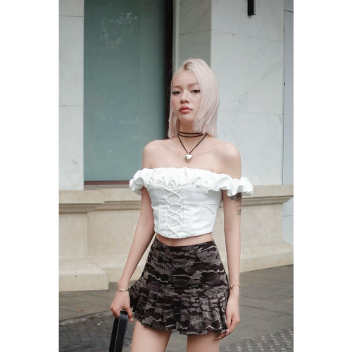 Chest Ruffle Off the Shoulder DEERY Top_SE6.19_Secodee Brand_ เสื้อเบลาส์ปิดไหล่พร้อมระบายและยักที่ Chest Summer Fashion DEERY TOP