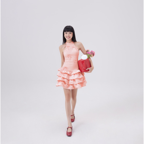 Tiered Halter Neck Pink Dress _SE6.11_Secodee Brand_เดรสคอกลมทรงเอสีชมพูสวยมากสำหรับแฟชั่นฤดูร้อน PINK DRESS