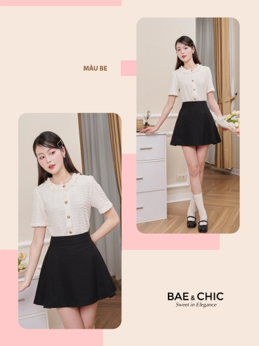 Ruffle Neck Lace Spandex Blouse_AB45_Bae & Chic Brand _เสื้อยืดลูกไม้สไตล์ผู้หญิงน่ารักหรูหราพร้อมคอระบาย ใส่ไปทำงาน คาเฟ่ สตรีทแวร์