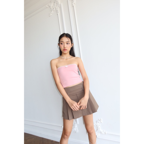 Lace Trimmed Tube Top_LM14_Mieu Brand_เสื้อเกาะอกผู้หญิง แต่งขอบด้วยลูกไม้และโบว์เล็กๆ น่ารัก