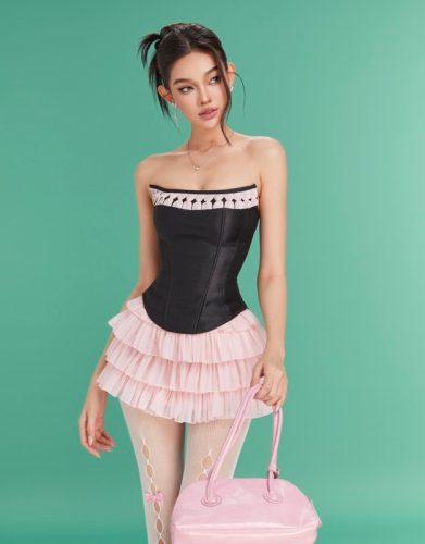 SHUSHU SET_Corset Top+Ruffle Skirt_LA45.12_Laneci Brand_Set เสื้อรัดตัวพร้อมกระโปรงชั้น SHUSHU SET