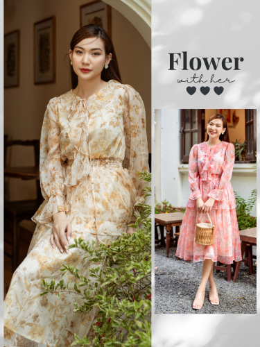 BLOSSOM Floral Pattern Maxi Dress_SI19.7_91 Signature Brand_ ชุดเดรสลายดอกไม้หรูหราพลิ้วไหว – BLOSSOM DRESS