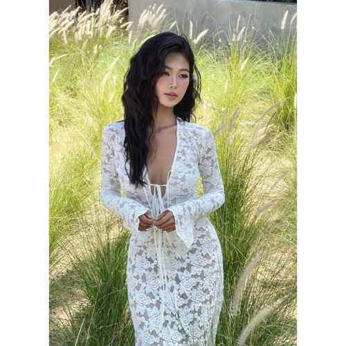 White Lace Maxi Dress_D494_TinFour Clothing Brand_แม็กซี่เดรสลูกไม้ สีขาว แม็กซี่เดรสเซ็กซี่